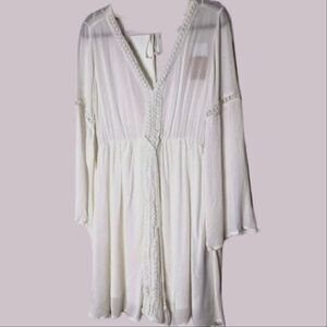 Pull & Bear ASOS Cream V Neck Bell Sleeve Tunic Beach Dress size M